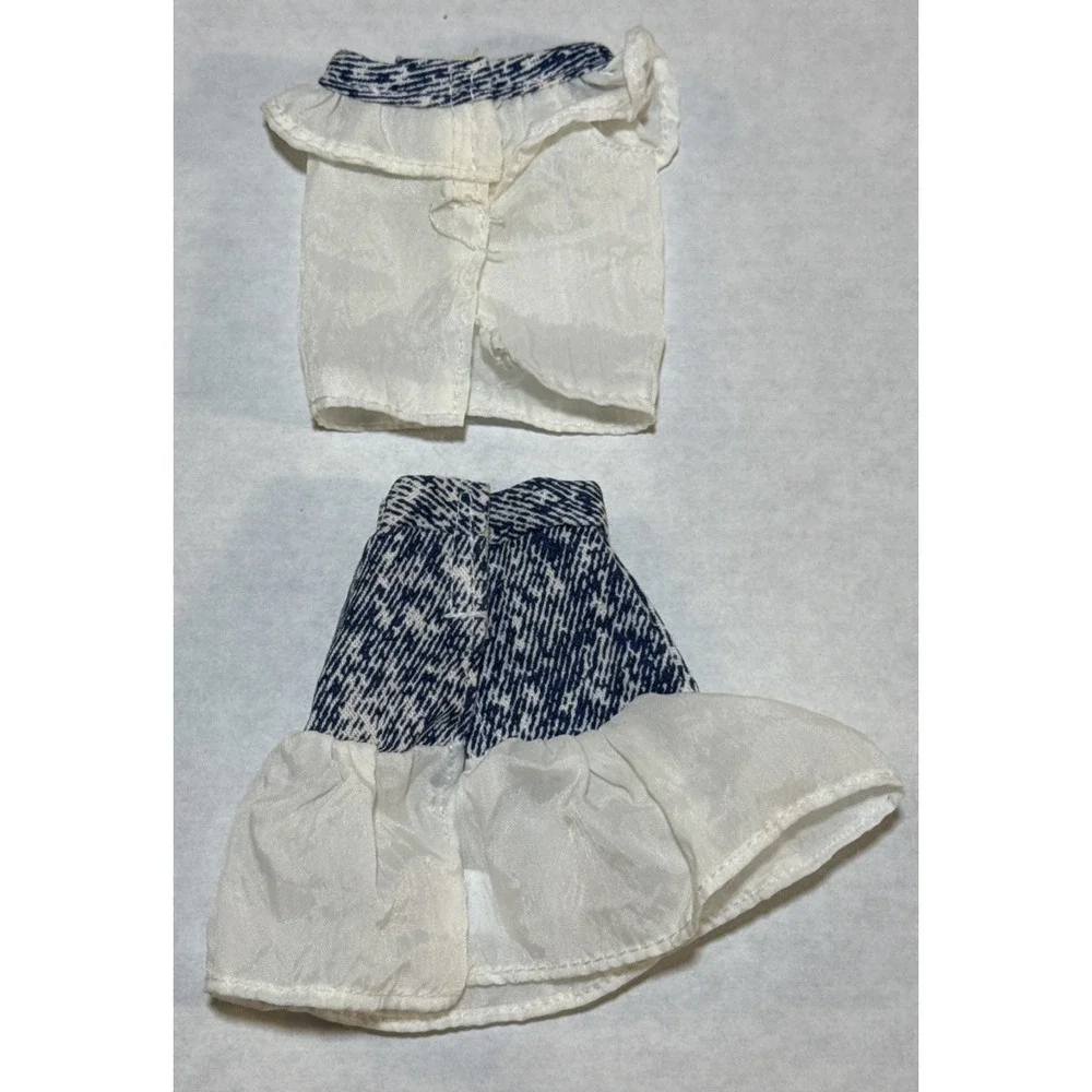 Vintage 80s Barbie Clone Fashion Doll White/Denim Skirt Shirt Outfit Set BB15-20